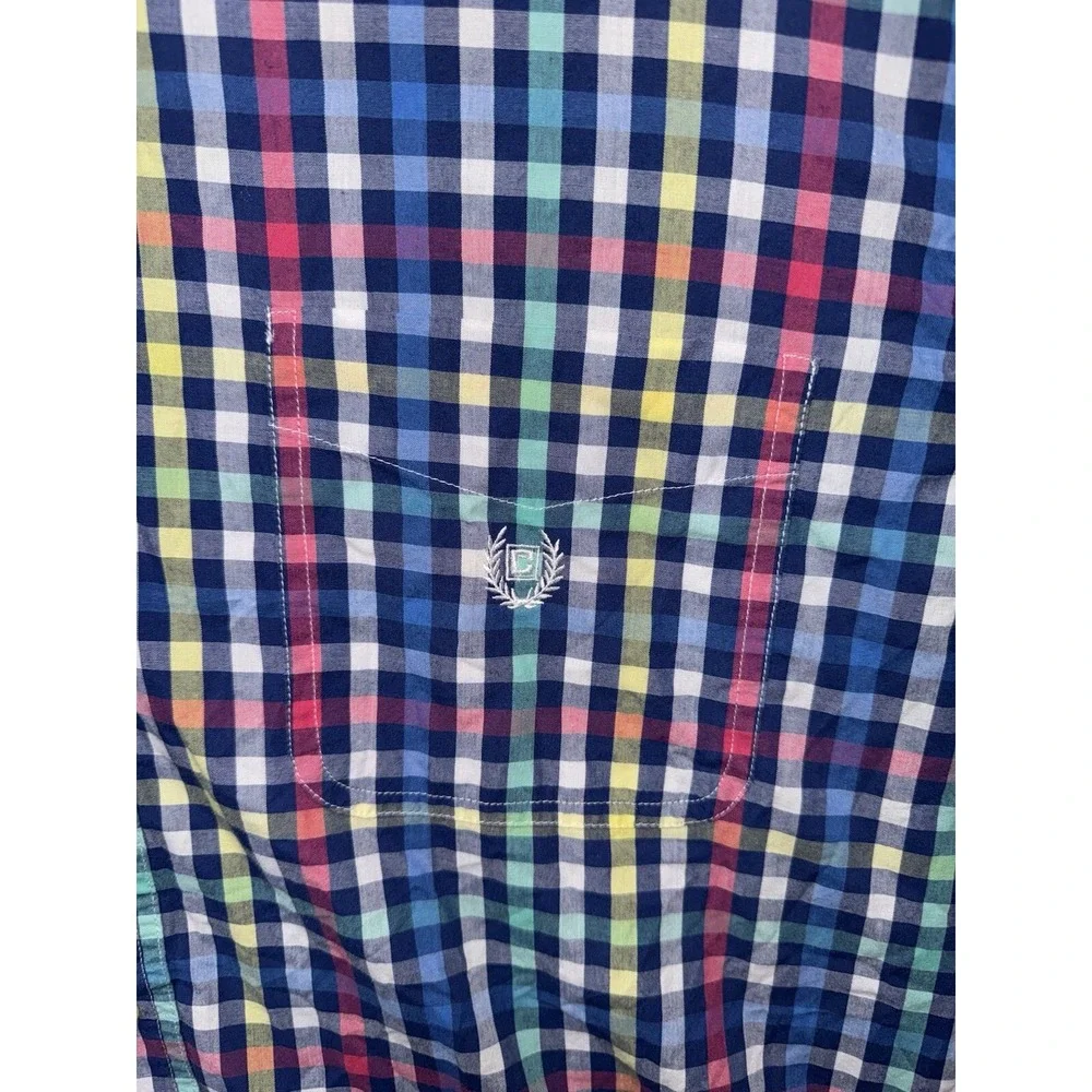 Chaps Easy Care Button Down Shirt‎ Mens 2XLT Multicolor Plaid Long Sleeve Preppy